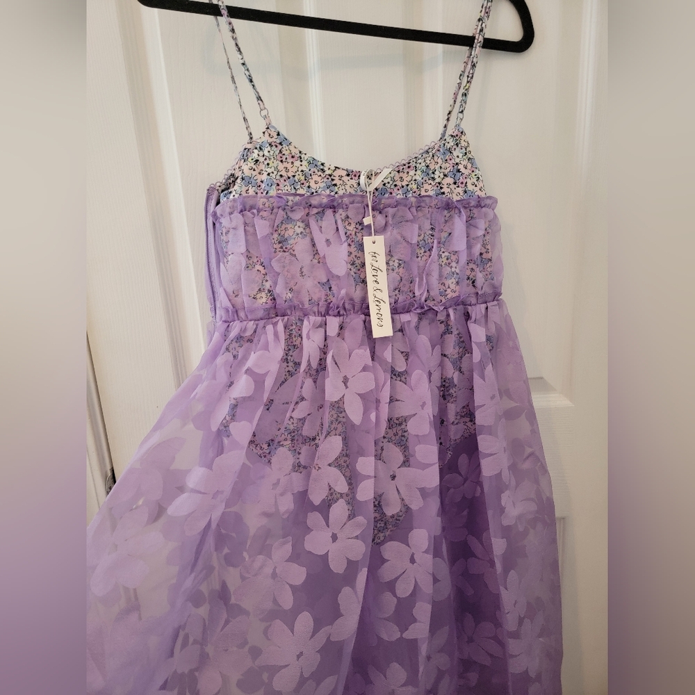 NWT For Love & Lemons Purple Villegas Mesh Dress Size S - Picture 5 of 9